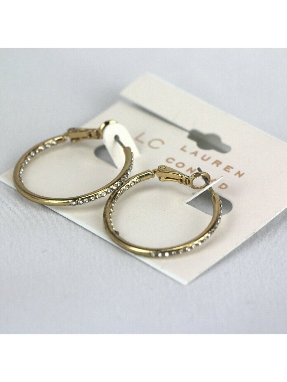 LC Lauren Conrad Earrings 1.25" Rhinestone Gold-Tone Hoop